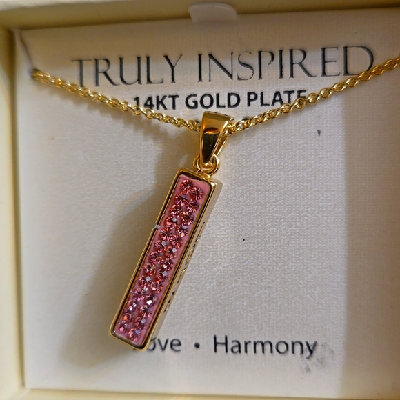 Truly Inspired Love & Harmony Pink Crystal 14K Gold Plated Necklace - Picture 3 of 6